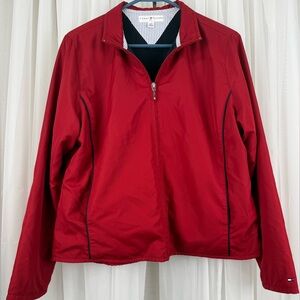 Vintage Tommy Hilfiger Golf Windbreaker Jacket Red Fleece Lined Womens Large Y2K
